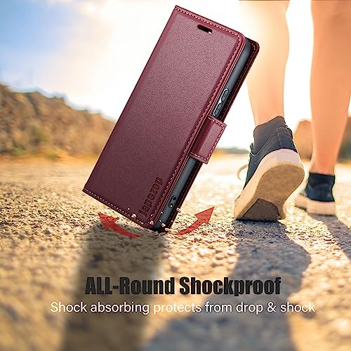 Samsung Galaxy S21 5G Wallet Case with Card Holder RFID Blocking Kickstand Magnetic,Leather Flip Case for Samsung Galaxy S21 5G 6.2 Inch (Fashion Wine Red) - color: Fashion Wine Red, size: S21 5G 6.2"