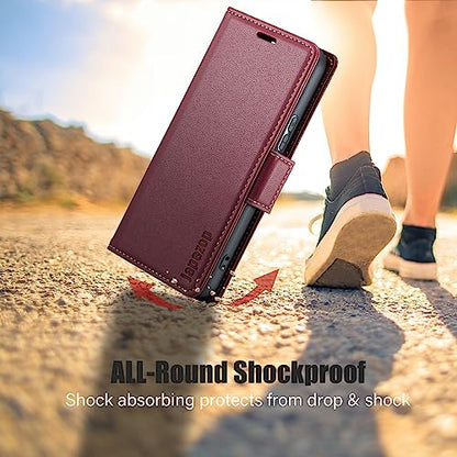 Samsung Galaxy S21 5G Wallet Case with Card Holder RFID Blocking Kickstand Magnetic,Leather Flip Case for Samsung Galaxy S21 5G 6.2 Inch (Fashion Wine Red) - color: Fashion Wine Red, size: S21 5G 6.2"