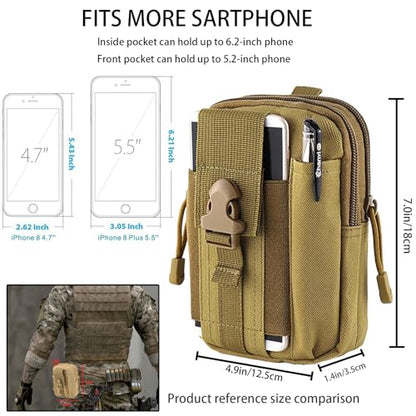 2 Pack Tactical Molle Pouch, Universal EDC Waist Bag Pouches, Outdoor Belt Bags Gear Tool Gadget Pocket with Cell Phone Holster Kakhi - color: kakhi