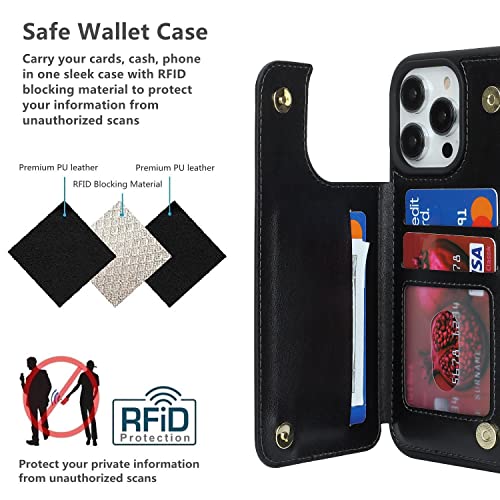 iCoverCase Compatible with iPhone 14 Pro Case with Card Holder, Wallet Case for Women Men RFID Blocking PU Leather Protective Phone Case 6.1 Inch (Black) - color: Black