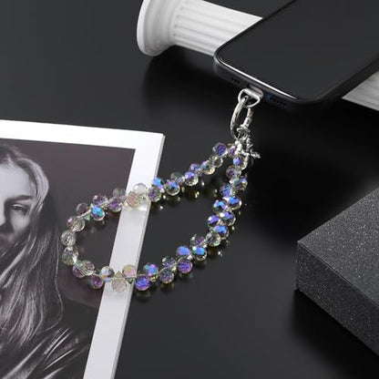 richginker Crystal Beaded Phone Wrist Strap with Tether Tab, Light Purple - color: Light Purple