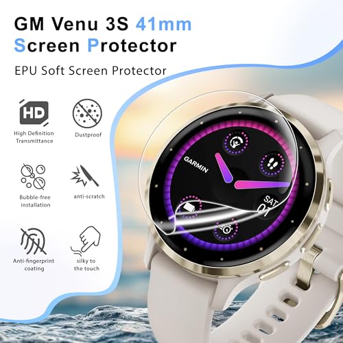 6 Pack Screen Protector for Garmin Venu 3S 41mm,Soft TPU Film | High Clarity Soft Film, Touch Sensitive, Anti Scratch, Bubble Free, Anti Fingerprint,Flexible Screen Protector - size: For Garmin Venu 3S 1.61 Inch