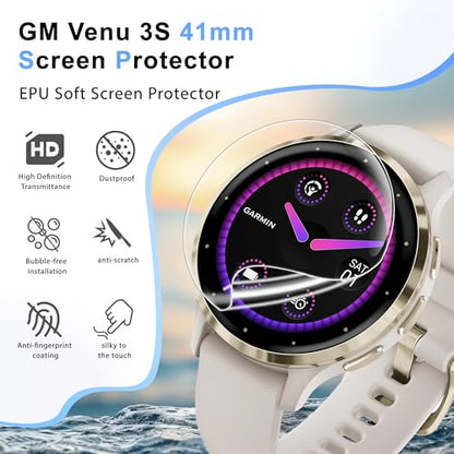 6 Pack Screen Protector for Garmin Venu 3S 41mm,Soft TPU Film | High Clarity Soft Film, Touch Sensitive, Anti Scratch, Bubble Free, Anti Fingerprint,Flexible Screen Protector - size: For Garmin Venu 3S 1.61 Inch