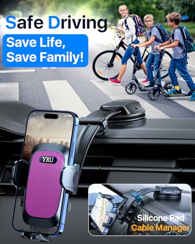 YRU [2026 Ultimate Car Phone Holder Mount [Bendable & Adjustable Aluminum Arm] Cell Phone Holder for Car Dashboard Windshield Phone Stand for iPhone 17 16 15 14 Pro Max Samsung Pickup Truck, Rose Red - color: Rose Red