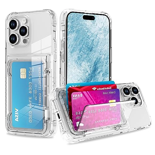 Wallet Case for iPhone 15 Pro with 3 Credit Card Holder Slot Clear | Shockproof Hybrid Heavy Duty Protection Clear Phone Cover Compatible with 15 Pro 6.1 Inch 2023 - color: Clear, size: iPhone 15 Pro