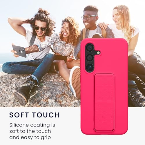 kwmobile Case for Samsung Galaxy S24 Case - Soft TPU Cover with Silicone Coating - with Hand Strap and Stand Function - Shockproof - Neon Pink - color: neon pink, size: Galaxy S24