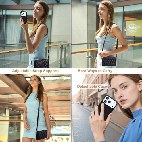 Harryshell Compatible with iPhone 17 Pro Max Case Wallet Multi Zipper Detachable Removable Cover Purse with RFID Blocking Card Slots Holder Mirror Crossbody Strap (Compatible with Magsafe - Black) - color: Compatible with Magsafe - Black, size: iPhone 17