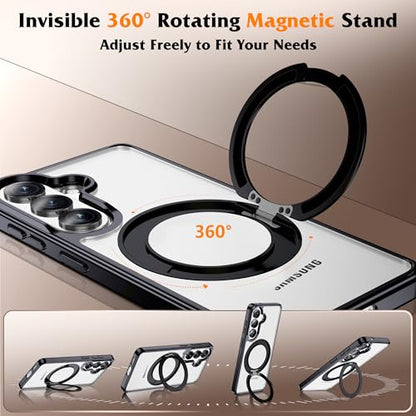 Compatible with Clear Samsung Galaxy S26 Case with 360° Invisible Magnetic Ring Stand [Compatible with Mag-Safe] Shockproof Plating Phone Case for S26 6.3",Black - color: Black, size: Samsung Galaxy S26