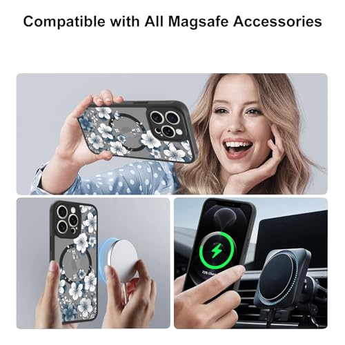 Magnetic for iPhone 12 Pro Max Case,White Flower | [Compatible with MagSafe] Cute Fashion Translucent Matte Hard Back Shockproof Anti-Scratch Phone Case,Ink Flower - color: Ink Flower, size: iPhone 12 Pro Max