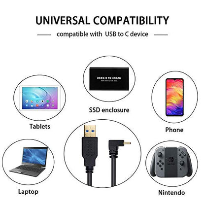 Poyiccot USB Type C 90 Degree Cable 3.3feet/1m, Up & Down Angle USB 3.0 A to USB C Fast Charging Cable for Samsung Galaxy, Tablets and More