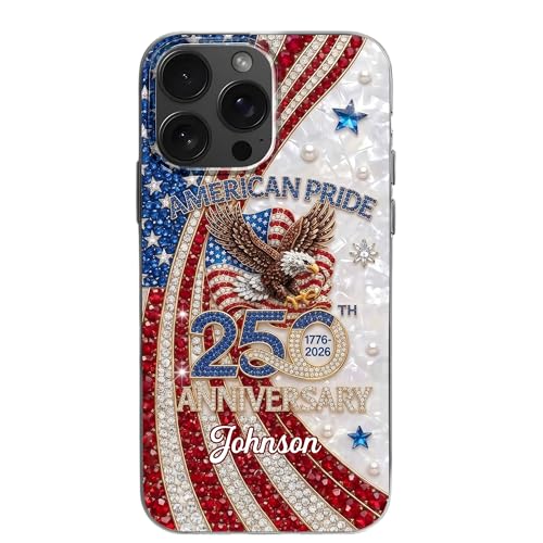 American Pride Anniversary Personalized Clear Phone Case, Gift for Patriots Custom Name Protective Cover 1776 USA Flag Decor Birthday Present for Men Women Holiday Independence Day