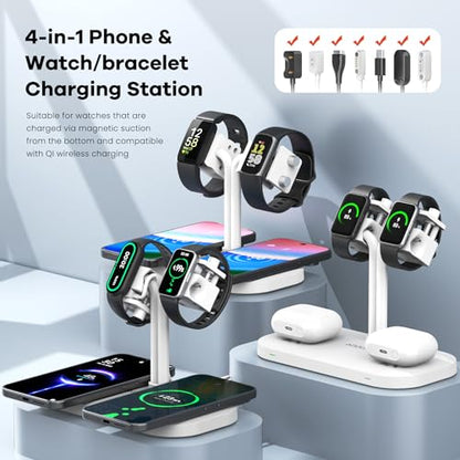 4-in-1 Dual Mobile Wireless Charging Dock and Sports Watch Stand - color: A433SW-White