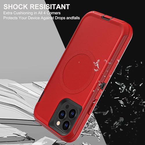 YKHJKLEC for iPhone 12/12 Pro Case, Compatible with Magsafe, Military Grade 3 in 1 Heavy Duty Shockproof/Drop Proof/Dust Proof with 2Pcs Tempered Glass Screen Protector (New-Red/Black) - color: New-Red/Black