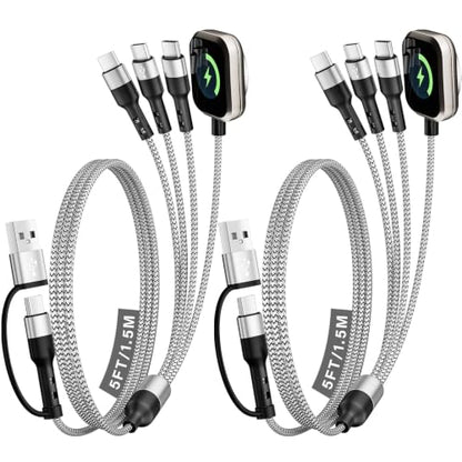 3 USB C Multi Charging Cable for Phone iWatch Charger/Car Travel Essentials - color: Black-White, size: 2Pack5FT