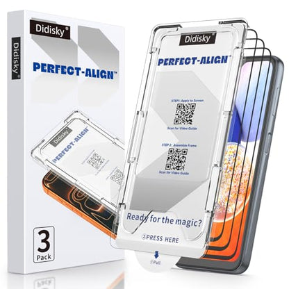 Didisky [Dust-Free Installation for Samsung Galaxy A14 5G Screen Protector, 3 Pack, Auto-Alignment Box for Zero Bubbles, [Seamless Black Edge] Full Coverage Tempered Glass, 9H Hardness, Case Friendly