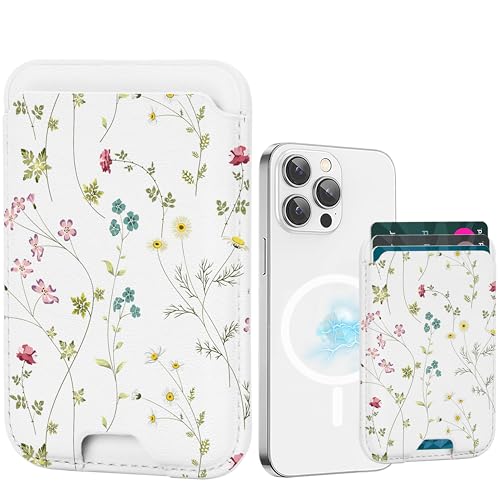 for MagSafe Wallet,Magnetic Card Holder for Phone Case - color: Green Flowers