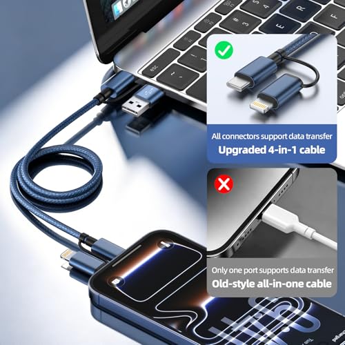 60W 4 in 1 Multi Charging Cable 2 Pack 5FT, USB C to USB C Cord - color: NavyBlue