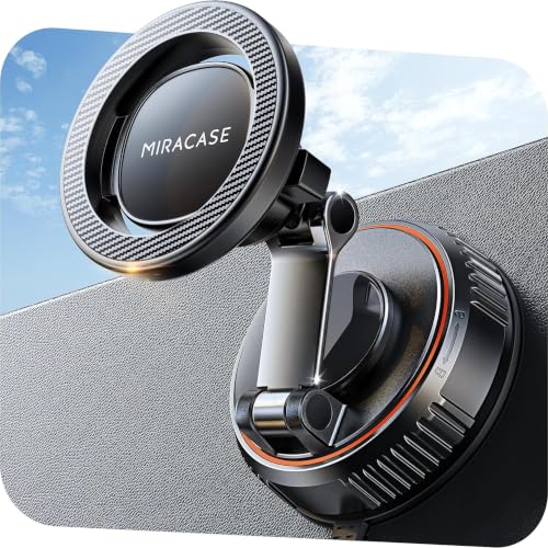 Miracase for MagSafe Car Mount[3600gf Strong Magnet & 89+LBS Suction Base]Vacuum Magnetic Phone Holders for Your Car, 360° Adjustable Dashboard & Windshield Mount with Dash Accents for All Smartphones - color: Striped Black