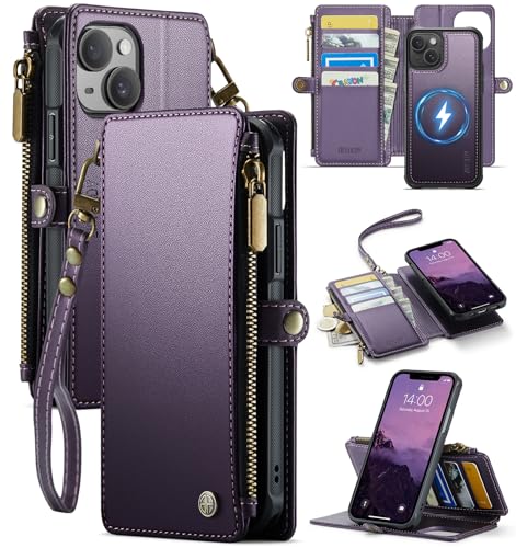 for iPhone 14 Plus - Phone Case Wallet Magnetic Detachable, Purple - color: Deep Purple, size: iPhone 14 Plus