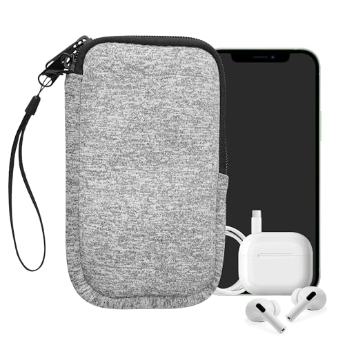 kwmobile Universal Phone Pouch Size L - 6.5" - Neoprene Smartphone Pouch with Zip - Water-Repellent Mobile Phone Case - Sleeve in Light Grey Matte/White - color: light grey matte / white, size: L - 6.5"