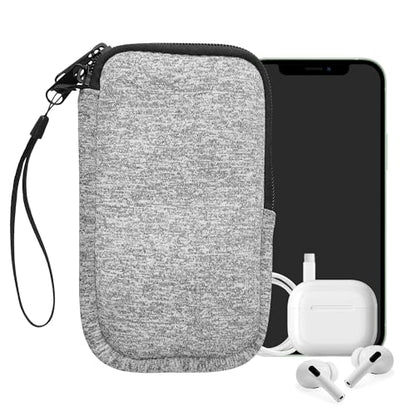 kwmobile Universal Phone Pouch Size L - 6.5" - Neoprene Smartphone Pouch with Zip - Water-Repellent Mobile Phone Case - Sleeve in Light Grey Matte/White - color: light grey matte / white, size: L - 6.5"