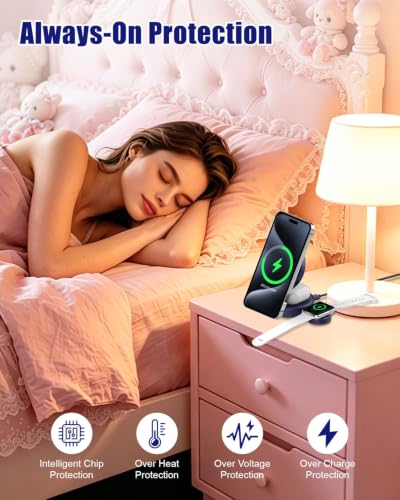 3-in-1 Magnetic Wireless Charger for iPhone, Apple Watch & AirPods, Blue - color: Blue