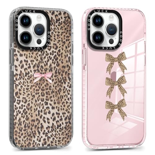 2 Pack Cute Cheetah Print Phone Case for iPhone 13 Pro Max Pink Bow Case 6.7", Clear Coquette Fashion Luxury Leopard Pattern Design Girls Women Funda Shockproof Soft TPU Protection Cover - color: Cheetah Print 04, size: iPhone 13 Pro Max