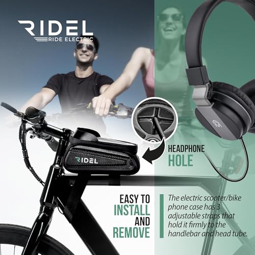 Ridel Bike Phone Holder, Phone Mount for Bike with Waterproof Frame Bag, Bicycle Accessories for eBike and Scooter, Touchscreen Protector Case, Fits Smartphones Up to 6.8 Inches