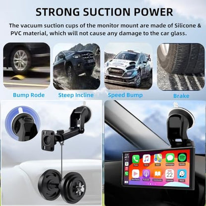 Extended Carplay Mount, 360° Flexible Windshield Dashboard Suction Cup Bracket Replacemect for 7" 9" 10.26" Inch Carplay Screen Android Auto Mount Car Baby Camera Monitor Phone Holder - size: Holes Bracket