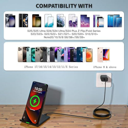 Wireless Charger Station,15W Desk Wireless Charging Stand 20W USB C Adapter for Apple iPhone 17 Pro/17/17/Air/16 Pro/16E/16 Plus/15/14/13,Samsung Galaxy S25/S24/S23/S22/Z Flip Fold/Note 20,Google etc - color: Black