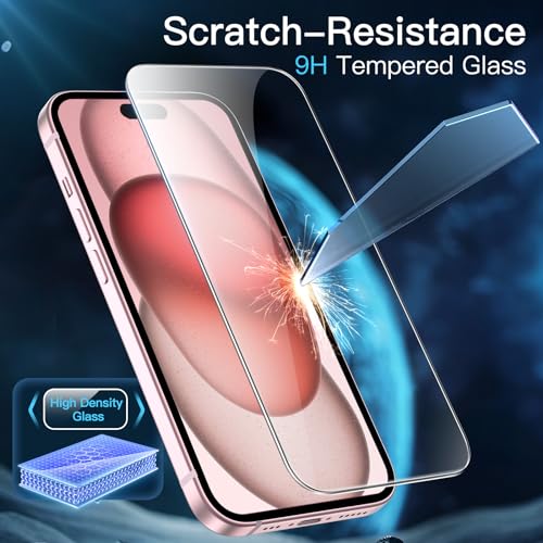 JETech Screen Protector for iPhone 15, 2-Pack | 9H Tempered Glass, HD Clear, Anti-Scratch Protection, Easy Installation Tool - size: iPhone 15