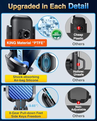 VANMASS Car Phone Holder Ultimate Military-Grade Strongest Suction & Clip Windshield Dash Best Strongest Cell Phone Automotive Dash Gauge Accents for iPhone 18 Pro Max 17 16 15 14 Blue - color: Blue