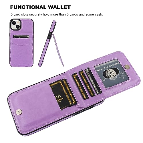 KIHUWEY for iPhone 15 Plus Wallet Case Card Holder Kickstand, Purple | Credit Card Slots, PU Leather, Magnetic Clasp, Flip Heavy Duty Protection Cover for Men and Women - color: Purple