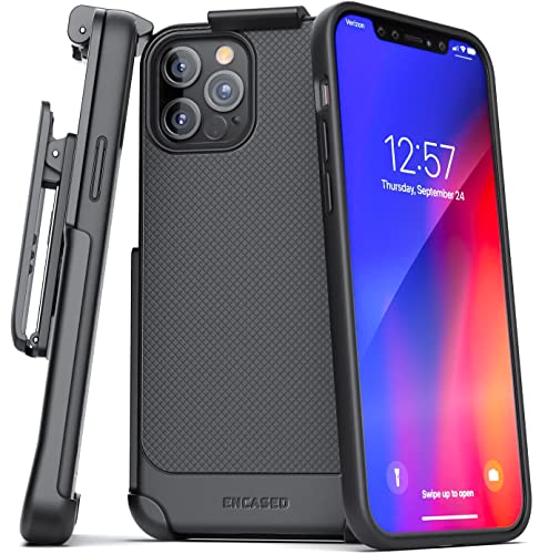 Encased Compatible with iPhone 12/12 Pro Belt Clip Case (Thin Armor) Slim Grip Cover with Holster - Black - size: iPhone 12 Pro