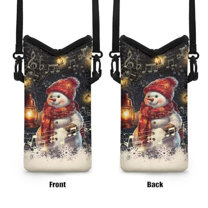 Christmas Snowflake Snowman Print Universal Neoprene Cell Phone Pouch 4 x 8 inch Mobile Protection Case Bag with Crossbody Strap/Neck Lanyard - color: Christmas Snowflake Snowman Print