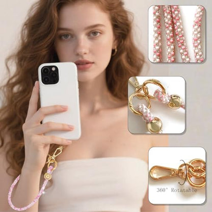 Crystal Phone Lanyard Crossbody and Wrist Strap Lanyard Rhinestone Anti-Theft Phone Strap Phone Neck Strap for Women - color: Pink