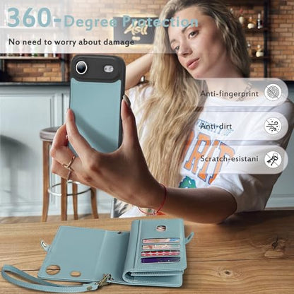 for Wallet Case Compatible with iPhone 17 Air,Multi-Function Detachable 2 in 1 Magnetic iPhone 17 Air Case Wallet,Flip Strap Zipper Card Holder Phone Case with Shoulder Straps (Blue) - color: Blue, size: iPhone 17Air