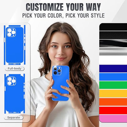 2Pcs Skin Wrap Compatible for iPhone 15 Pro – Slim Decal Vinyl Protective Film for Sides & Back – Sleek Fit, Premium Look – Compatible with All iPhone 15 Pro Cases - Royal Blue - color: Royal Blue