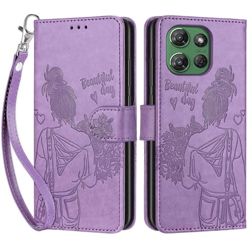 Wallet Case for Motorola Moto G Power 2025/2026, Purple Girl | Women Flip Folio Cover, Embossed PU Leather, Stand, Credit Card Holders Slots, Wrist Strap - color: 10
