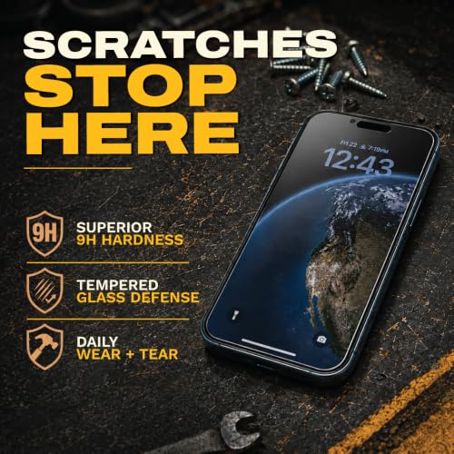 DEWALT Heavy Duty Glass Screen Protector for iPhone 17 Pro, 2 Pack - size: iPhone 17 Pro