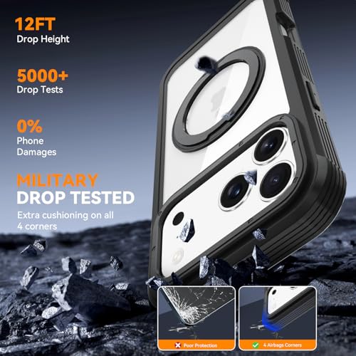 Magnetic for iPhone 17 Pro Case, Compatible with MagSafe, Full Body Rugged Case with Built-in Screen Protector & Kickstand & Belt-Clip (Black) - color: Black