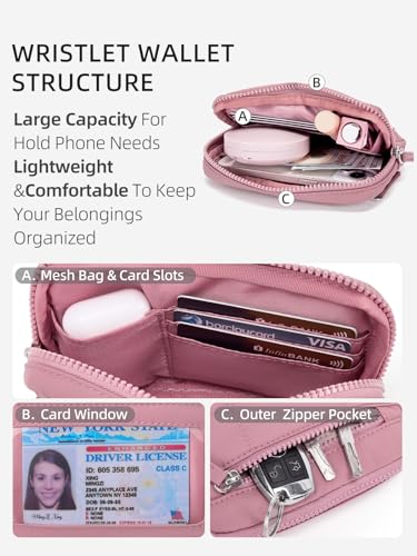 WESTBRONCO Wristlet Wallets for Women – RFID Blocking Quilted Nylon Phone Wallet, Card Holder Purse for Travel & Everyday Use - color: Rose Pink