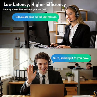 Wireless Headset with Mic for Work, Dual-Mode Headphones 50H Talk - color: Black