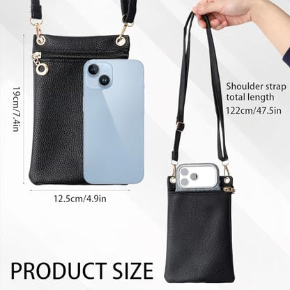 Cell Phone Purse, Black PU Leather Phone Bag for Women and Girls, Crossbody Phones Wallet With Shoulder Strap for Shopping, 7.5 x 5 Inches