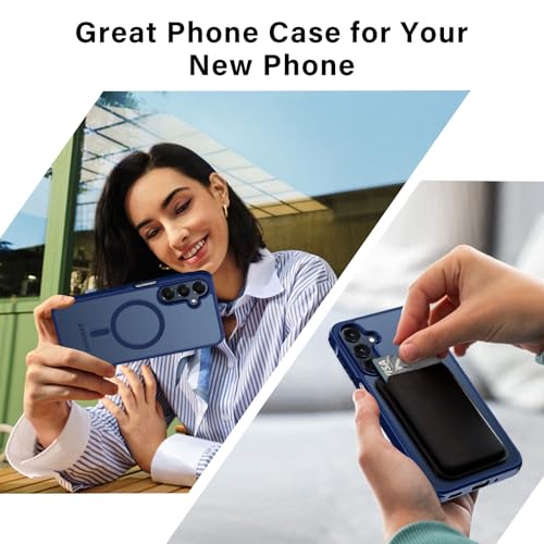 for Samsung Galaxy A16 5G Case with 2X Screen Protector, Magnetic Military Grade Shockproof Case Translucent Back Slim Rugged Bumper Cover for Galaxy A16 5G Phone Case-6.7 inch, Blue - color: Blue