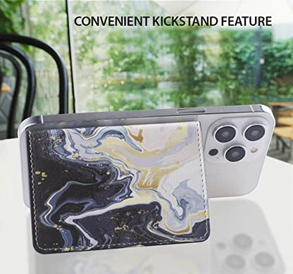 Credit ID Card Holder for Back of Phone Leather Phone Wallet Stick On with Stand Flip Waterproof Leather Adhesive Wallet for Most Cellphones (Marble Yellow) - color: Marble Yellow