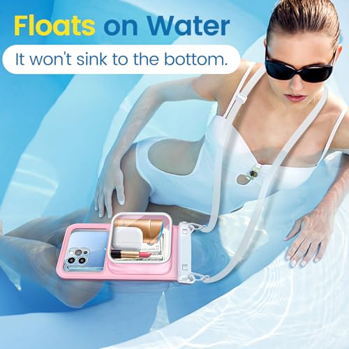 Niveaya [Floatable Floating Waterproof Phone Pouch 2 Pack-Up to 8.5", Large Space Adjustable Neck Lanyard Waterproof Phone Case, Phone Dry Bags for Vacation Beach Pool Kayak Cruise Travel Essentials - color: Black + Pink