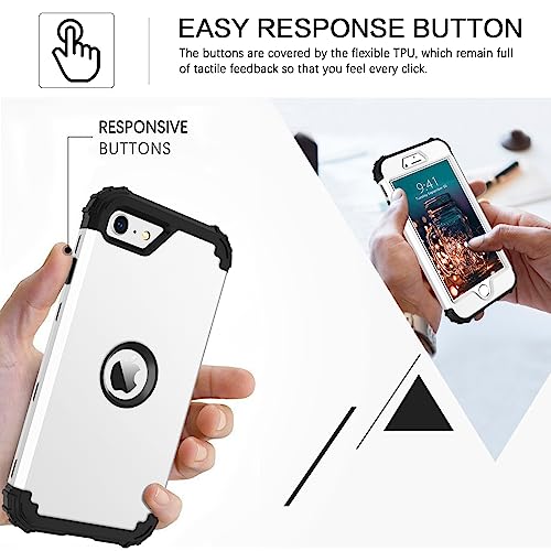 BENTOBEN for iPhone SE 2022 Phone Case and iPhone SE 2020 Case, Heavy Duty 3 in 1 Full Body Rugged Shockproof Hybrid Hard PC Soft Rubber Bumper Drop Protective Girls Women Cover, White/Black - color: Black/White