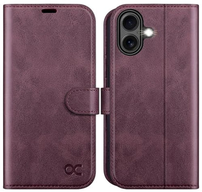 OCASE for iPhone 17 Wallet Case, Card Holder, Mulberry | RFID Blocking, Kickstand, Magnetic Closure, PU Leather Flip Folio, Shockproof TPU Shell, Protective Phone Cover (6.3") 2025 - color: Mulberry