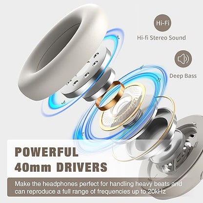RUNOLIM Active Noise Cancelling Headphones, Wireless Bluetooth Over Ear - color: Silver
